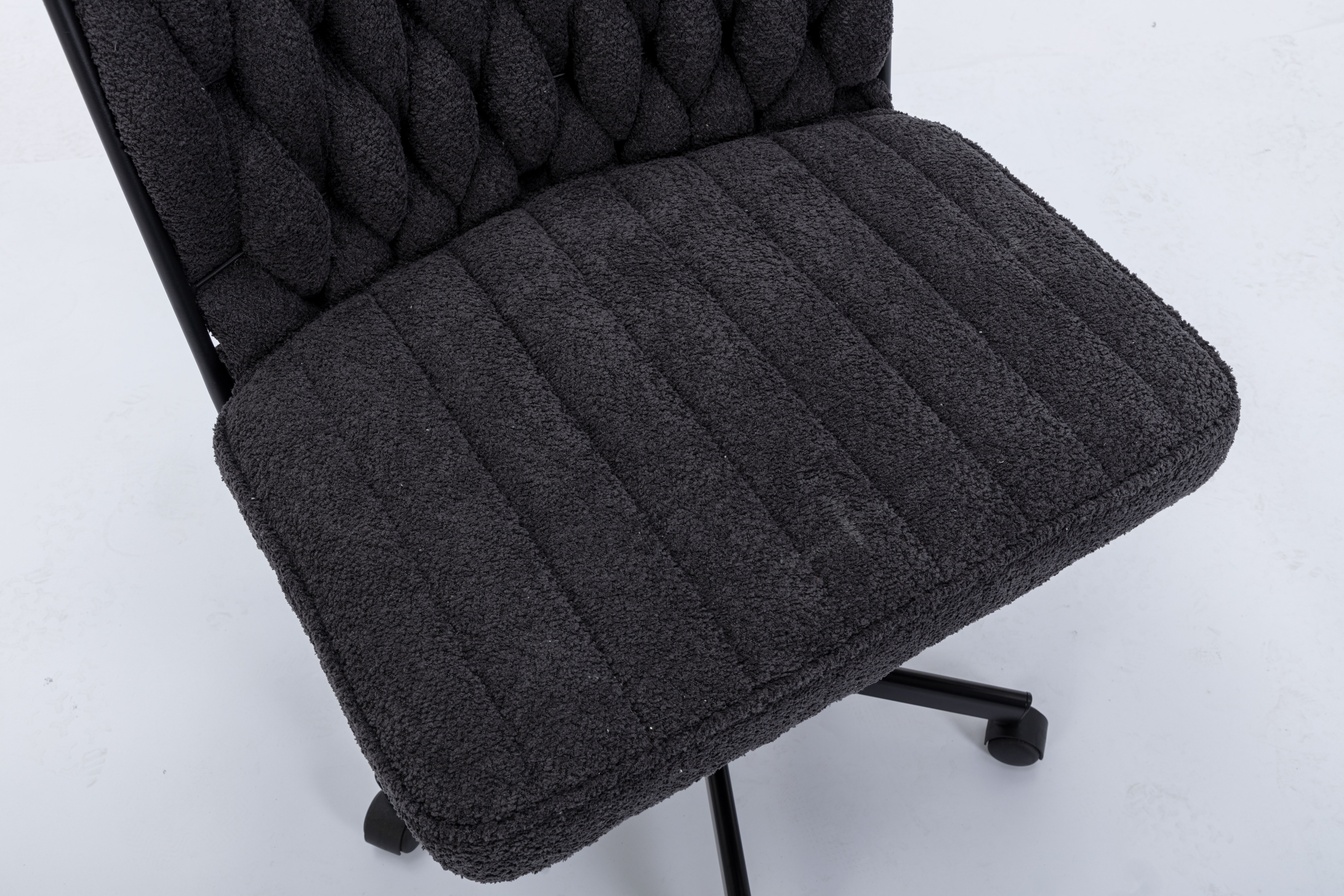 Criss Cross Legged Office Desk Chair With Wheels, Modern Armless Desk Chair With Wide Seat, Home Office Chairs For Work, Meditation, Vanity,White_voghion.com